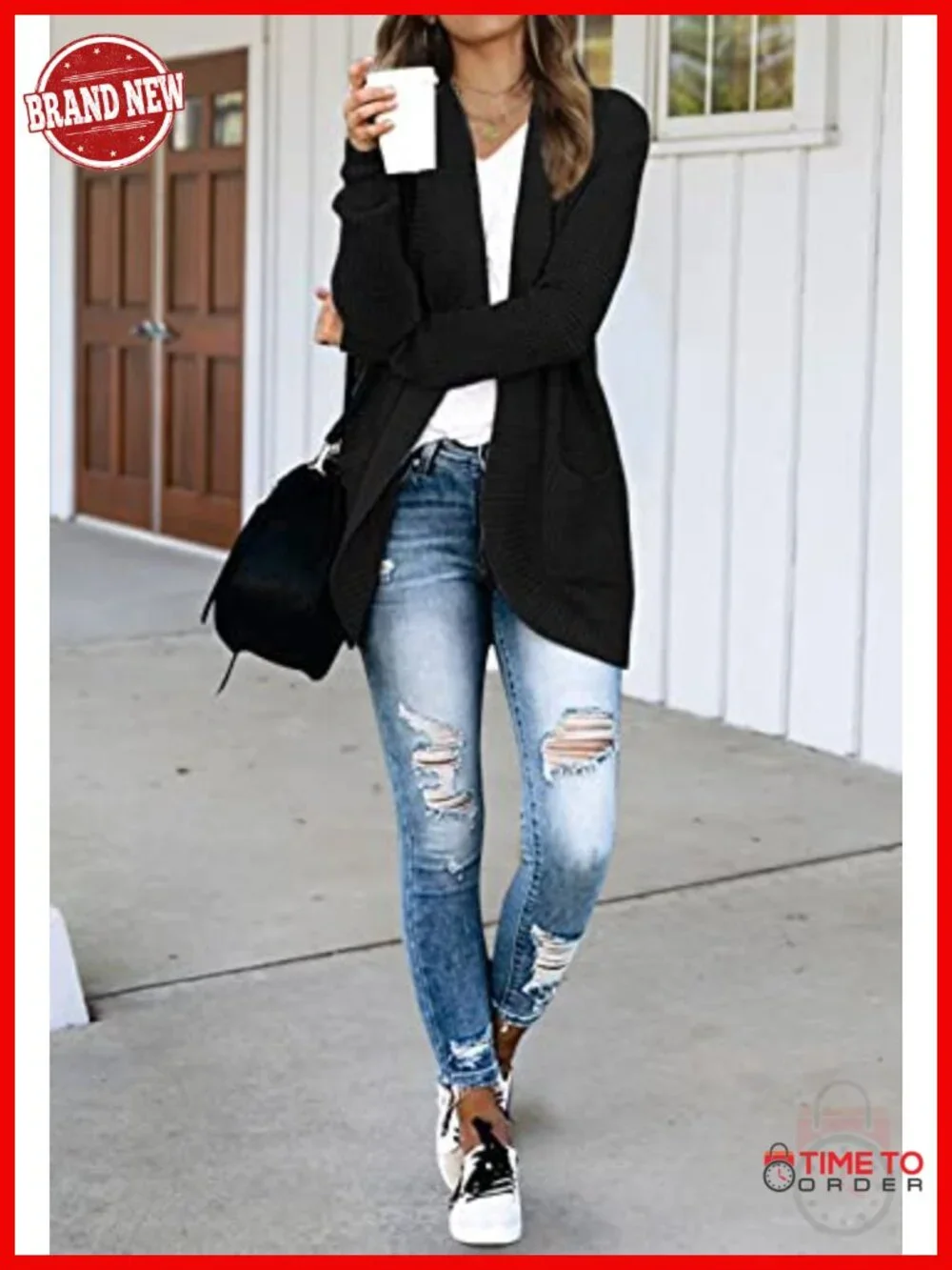Long Sleeve Open Front Chunky Knit Draped Cardigan Sweater Outwear